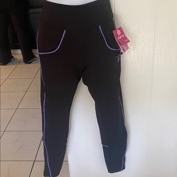 POPFLEX Black Leggings with Purple Accents - Picture 1 of 5